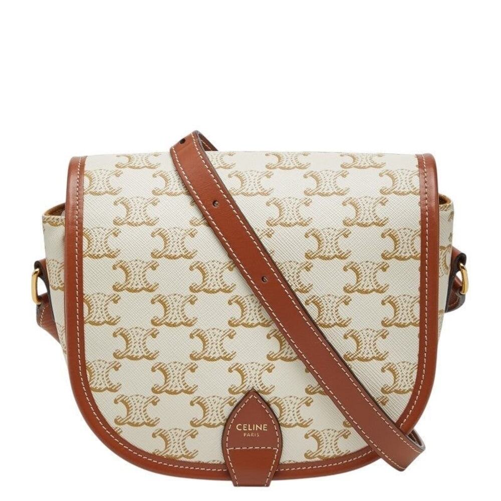 Celine Coated Canvas Triomphe Shoulder Bag Ivory